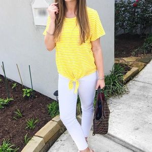 Yellow Striped Front Knot Tee